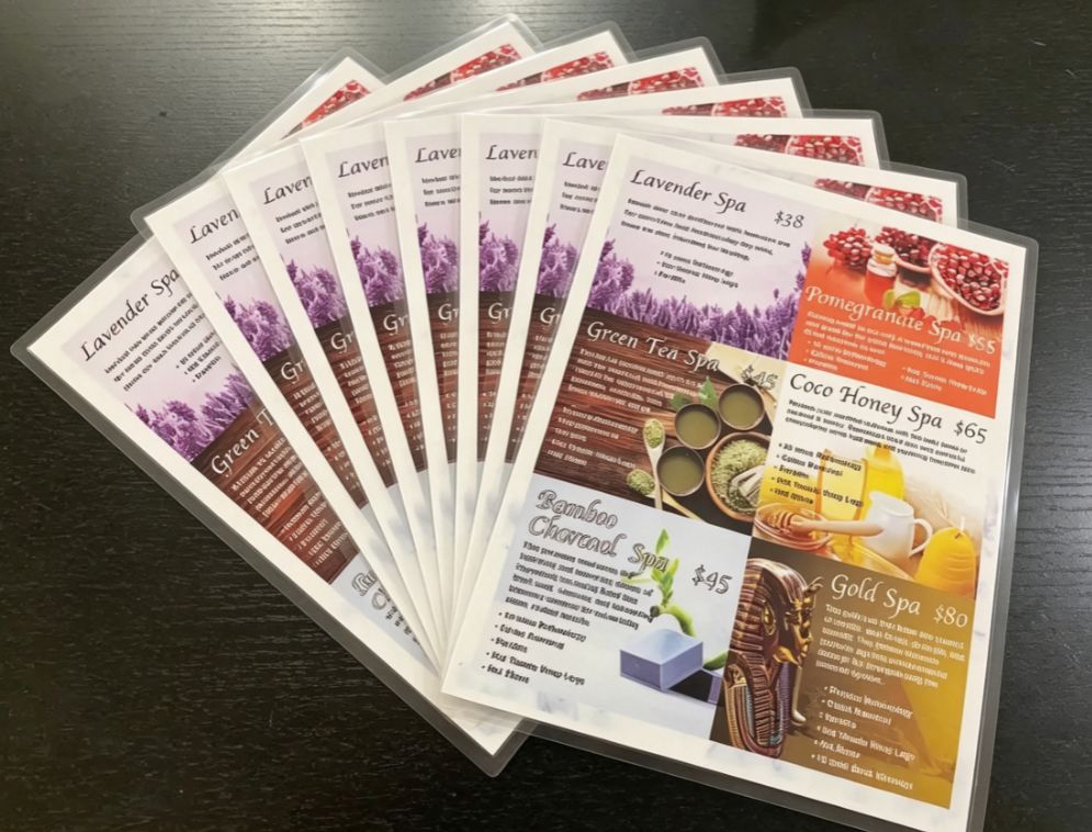 Laminated advertising brochure
